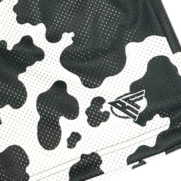RF Wear Men's Mesh Animal Print Shorts  - Cow - Black/White