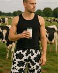 RF Wear Men's Mesh Animal Print Shorts - Cow - Black/White - Model Front View