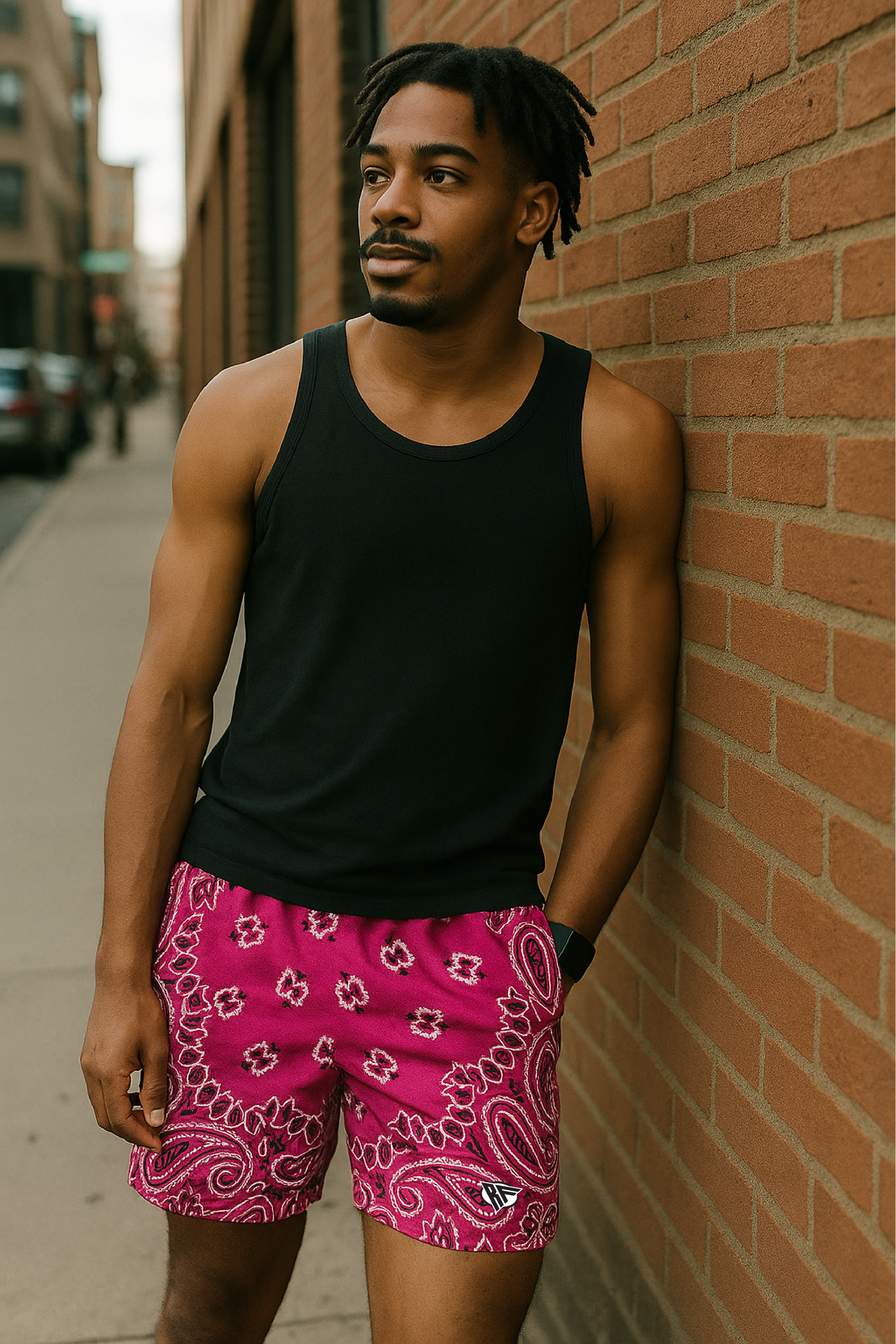 RF Wear Men's Mesh Bandana Shorts - Fuchsia/White - Model Front View