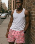 RF Wear Men's Mesh Bandana Shorts - Pink/Red/Grey - Model Front View