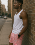 RF Wear Men's Mesh Bandana Shorts - Pink/Red/Grey - Model Side View