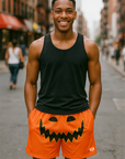 RF Wear Men's Mesh Jack-O-Lantern Face Shorts - Orange/Black - Model Front View
