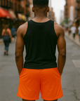 RF Wear Men's Mesh Jack-O-Lantern Face Shorts - Orange/Black - Model Back View