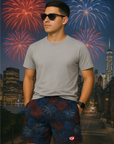 RF Wear Men's Mesh Fireworks Shorts - Black/Red/White/Blue - Model Front View