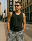 RF Wear Men's Mesh Animal Print Shorts - Mash-up - Black/White - Model Front View