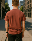 RF Wear Unisex Solid Color Short Sleeve T-Shirt - Brick - Male Model Back View