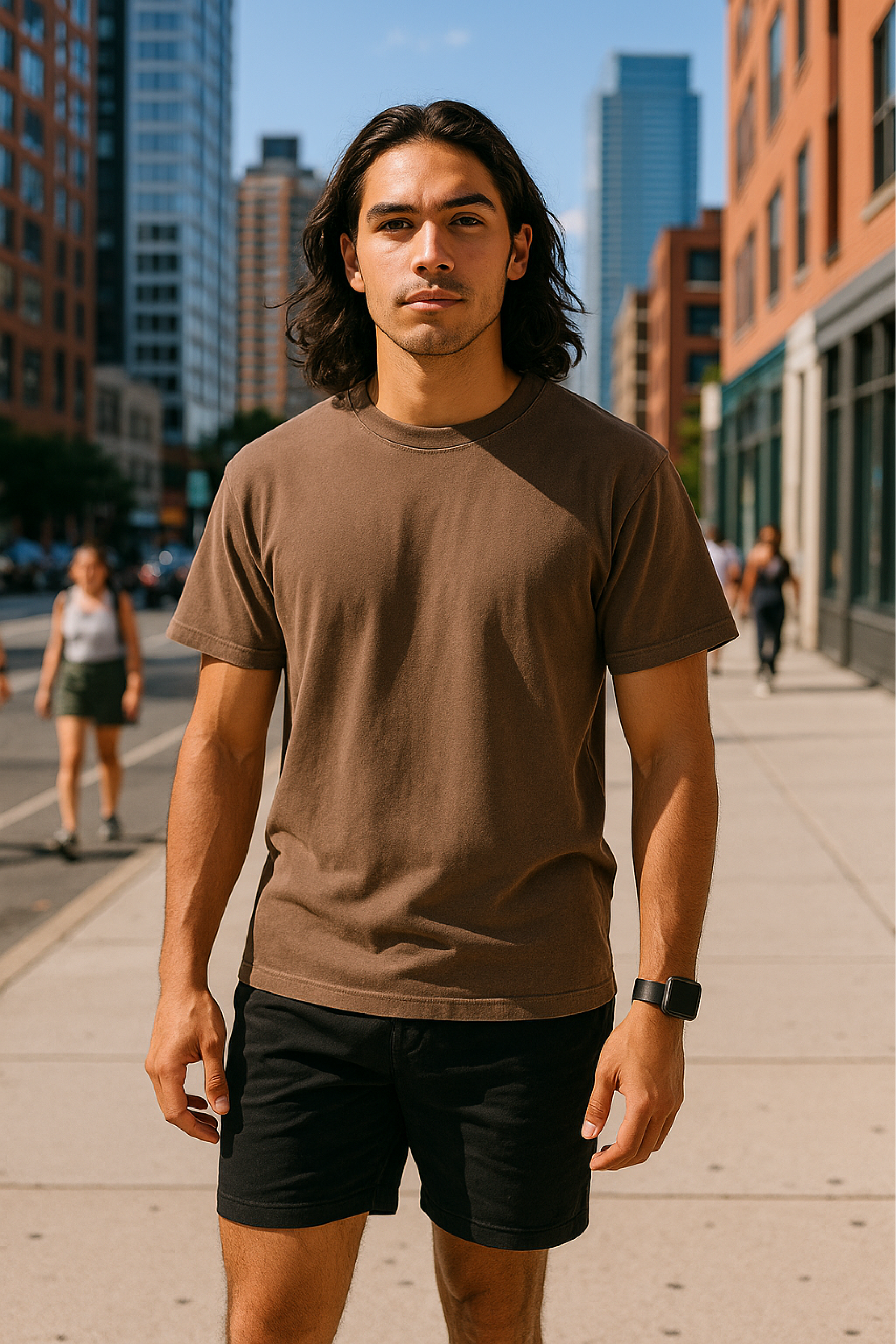 RF Wear Unisex Solid Color Short Sleeve T-Shirt - Espresso - Male Model Front View