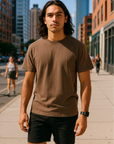 RF Wear Unisex Solid Color Short Sleeve T-Shirt - Espresso - Male Model Front View
