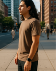 RF Wear Unisex Solid Color Short Sleeve T-Shirt - Espresso - Male Model Side View