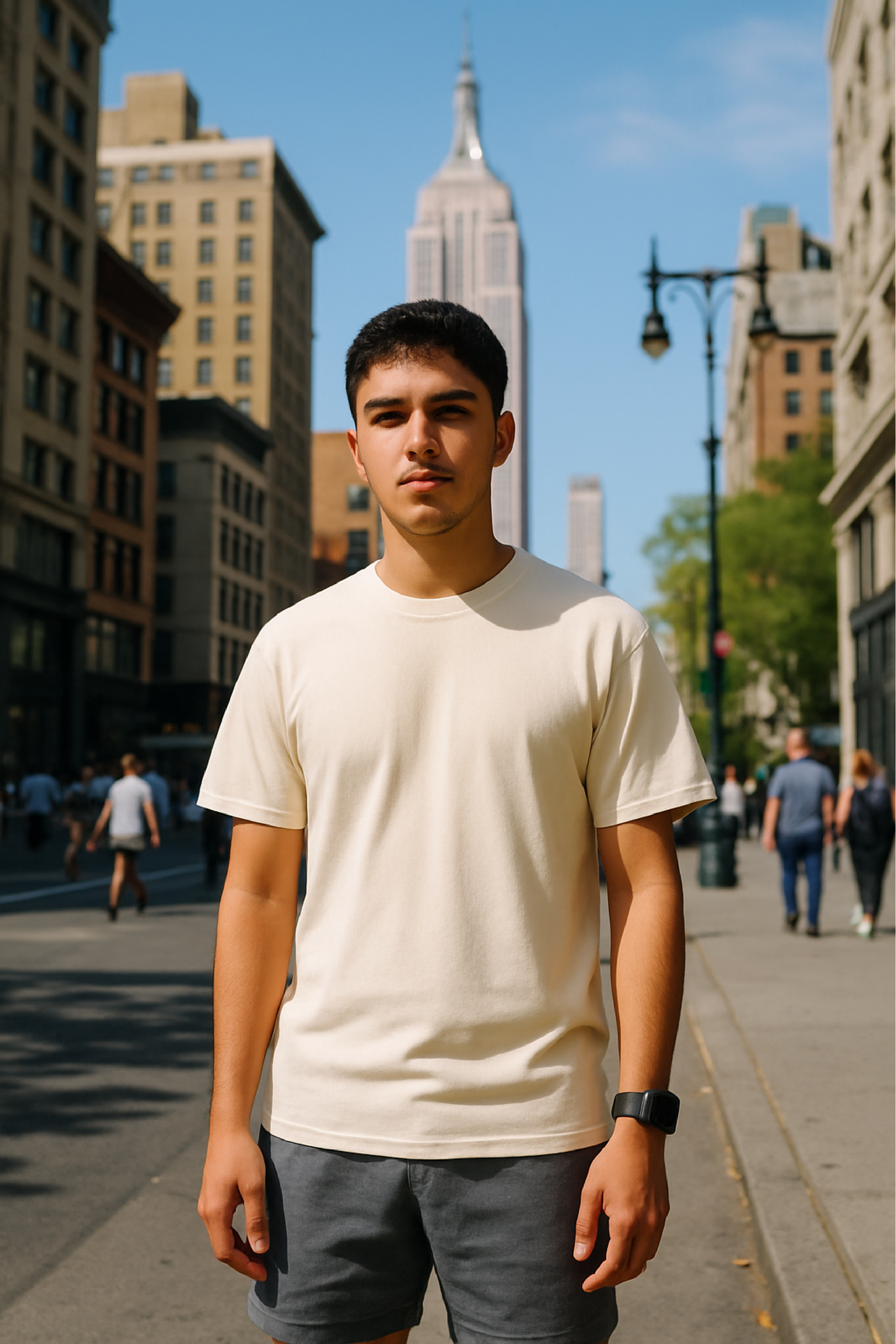 RF Wear Unisex Solid Color Short Sleeve T-Shirt - Ivory - Male Model Front View