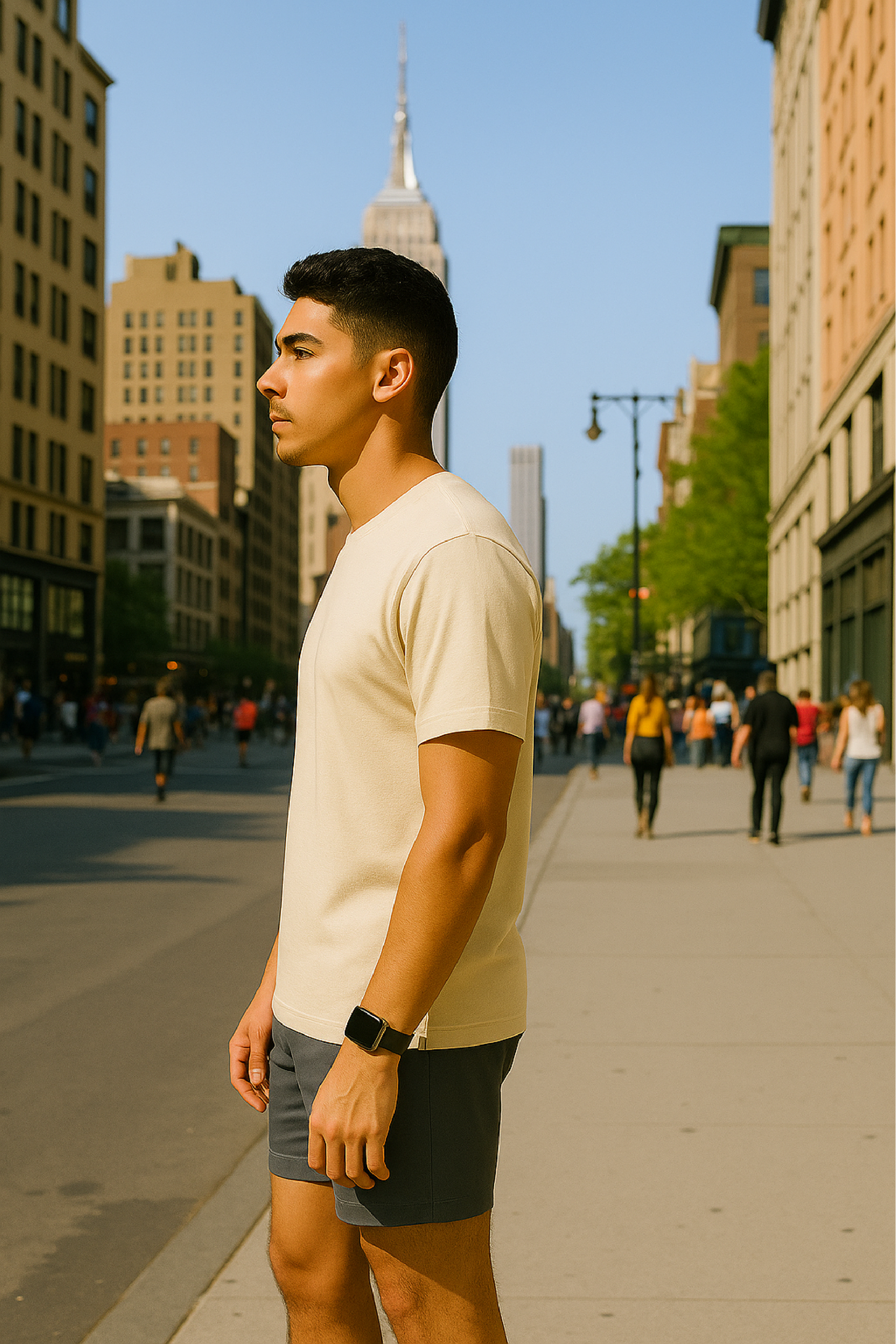 RF Wear Unisex Solid Color Short Sleeve T-Shirt - Ivory - Male Model Side View