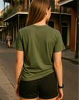 RF Wear Unisex Solid Color Short Sleeve T-Shirt - Moss - Female Model Back View