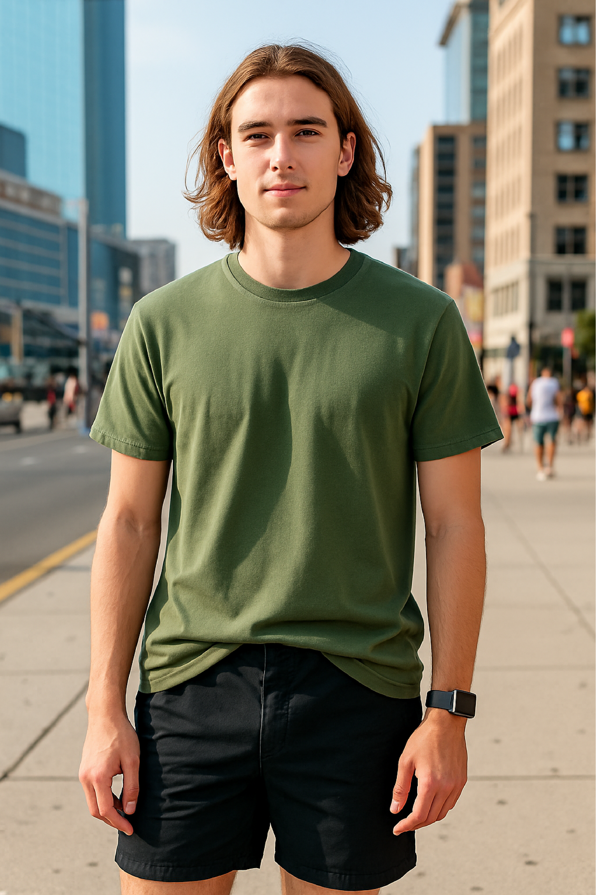 RF Wear Unisex Solid Color Short Sleeve T-Shirt - Moss - Male Model Front View