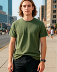 RF Wear Unisex Solid Color Short Sleeve T-Shirt - Moss - Male Model Front View