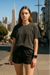 RF Wear Unisex Solid Color Short Sleeve T-Shirt - Pepper - Female Model Front View