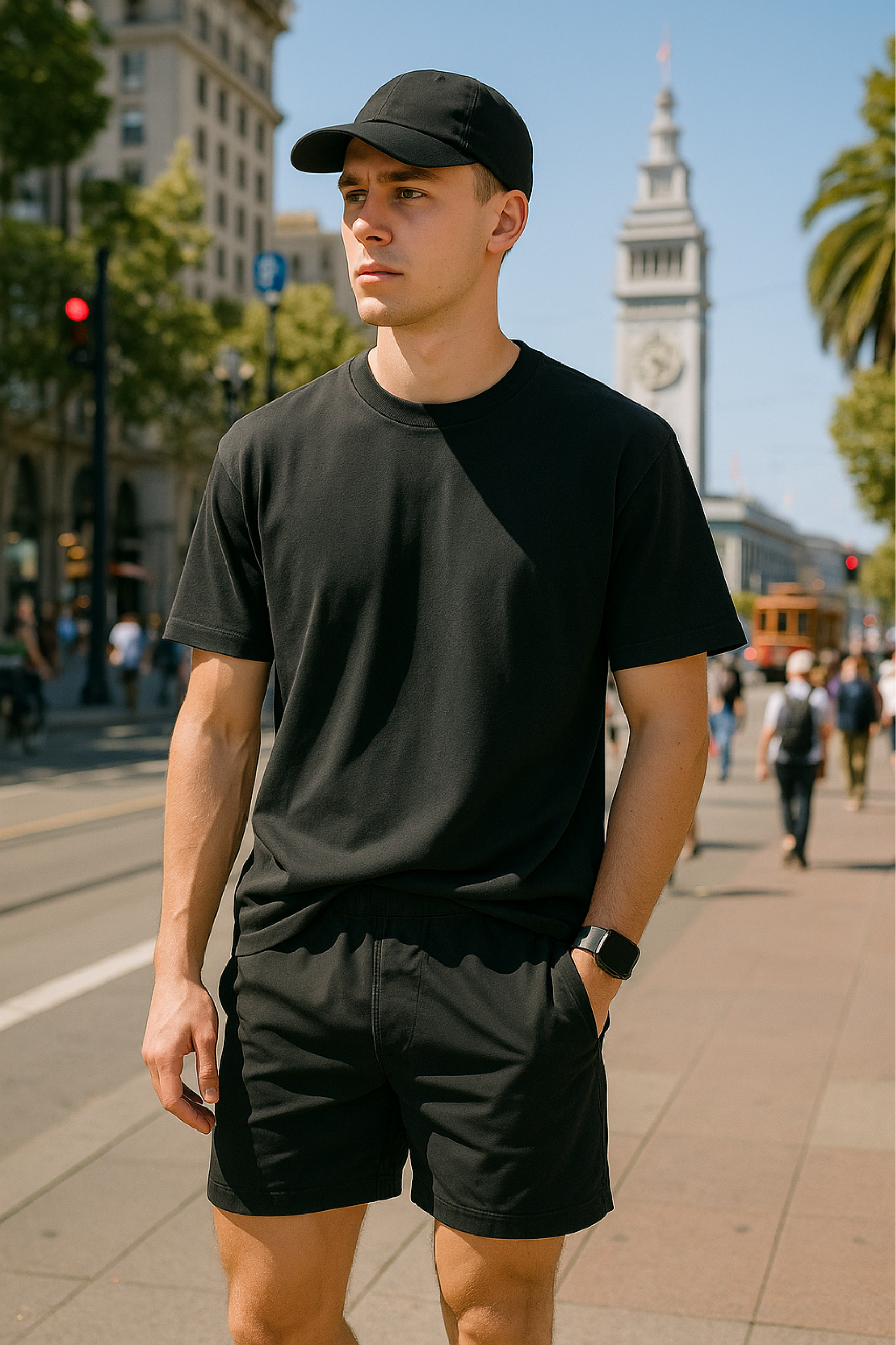 RF Wear Unisex Solid Color Short Sleeve T-Shirt - Pepper - Male Model Front View