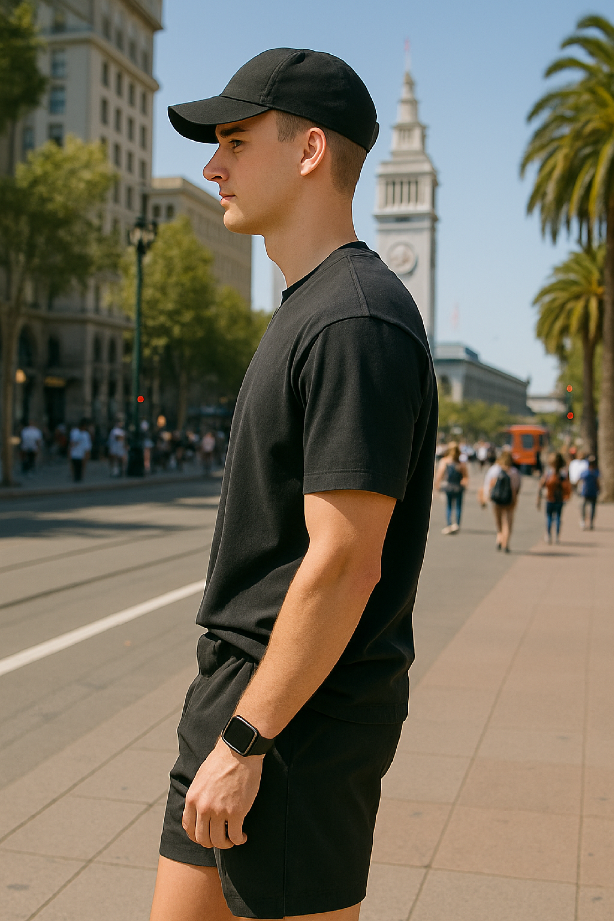 RF Wear Unisex Solid Color Short Sleeve T-Shirt - Pepper - Male Model Side View