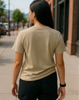 RF Wear Unisex Solid Color Short Sleeve T-Shirt - Sandstone - Female Model Back View