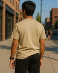 RF Wear Unisex Solid Color Short Sleeve T-Shirt - Sandstone - Male Model Back View
