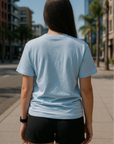 RF Wear Unisex Solid Color Short Sleeve T-Shirt - Sky Blue - Female Model Back View