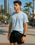 RF Wear Unisex Solid Color Short Sleeve T-Shirt - Sky Blue - Male Model Front View