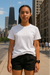 RF Wear Unisex Solid Color Short Sleeve T-Shirt - White - Female Model Front View