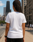 RF Wear Unisex Solid Color Short Sleeve T-Shirt - White - Female Model Back View