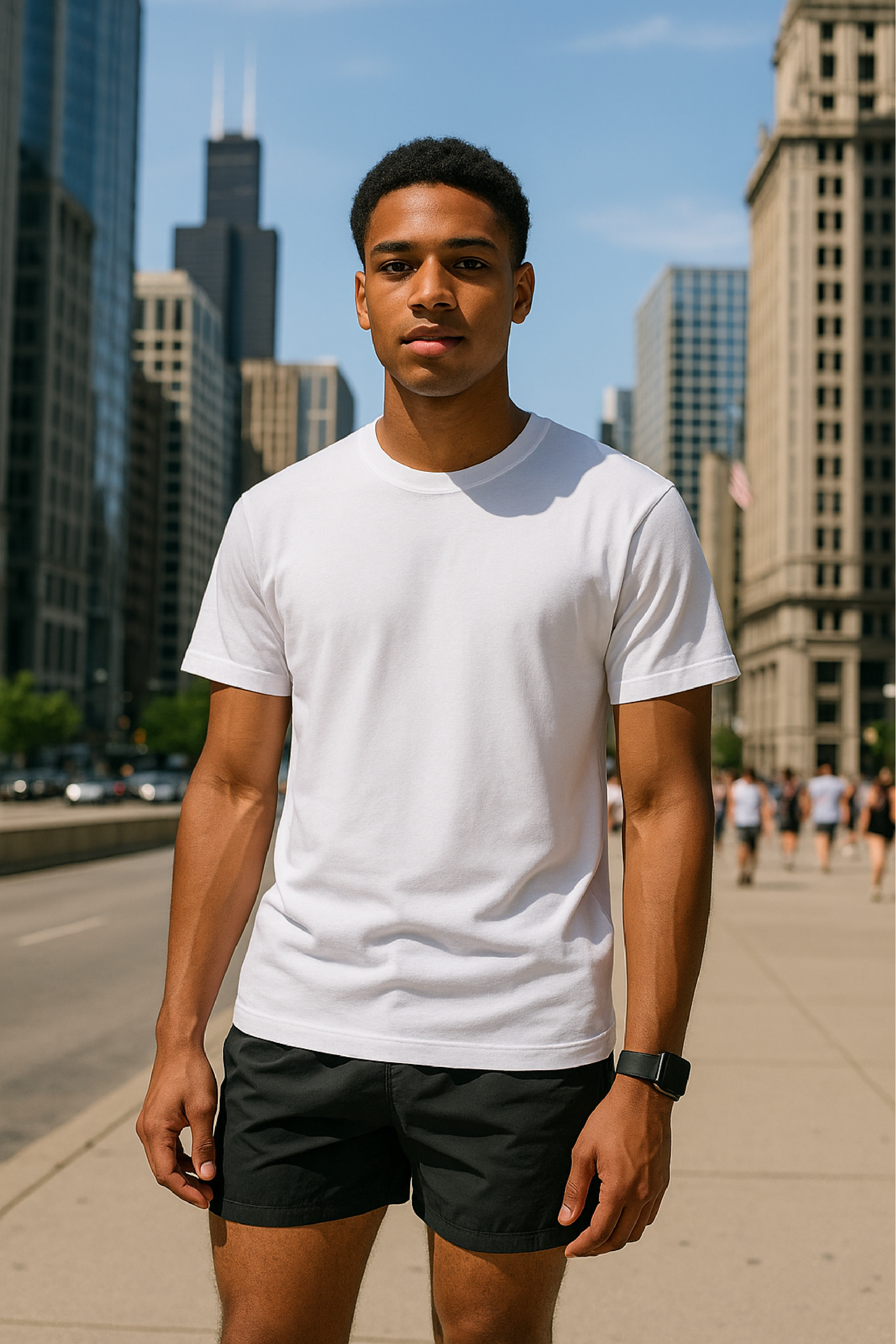 RF Wear Unisex Solid Color Short Sleeve T-Shirt - White - Male Model Front View