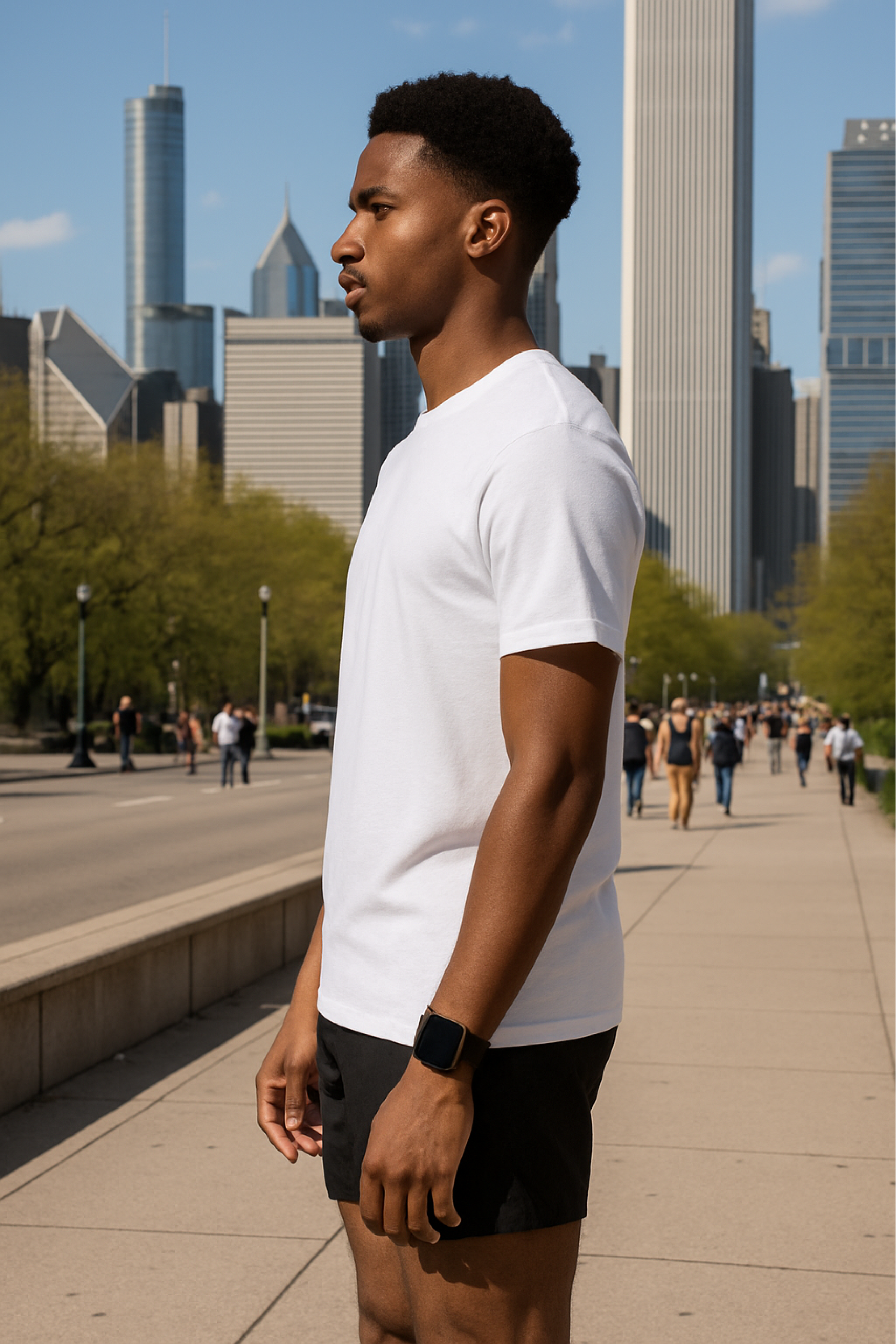 RF Wear Unisex Solid Color Short Sleeve T-Shirt - White - Male Model Side View