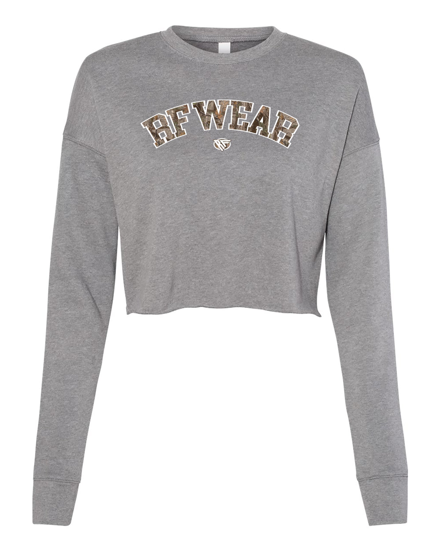 RF Wear Women's Cropped Fleece Lightweight Camo Crewneck - Grey