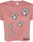 RF Wear Women's Cropped Flowy Paw Print T-Shirt - Mauve Made in USA