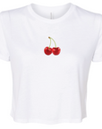 RF Wear Women's Cropped Flowy Cherry T-Shirt - White - Front