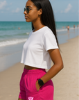 RF Wear Women's Flowy Crop T-Shirt - White - Model Side View