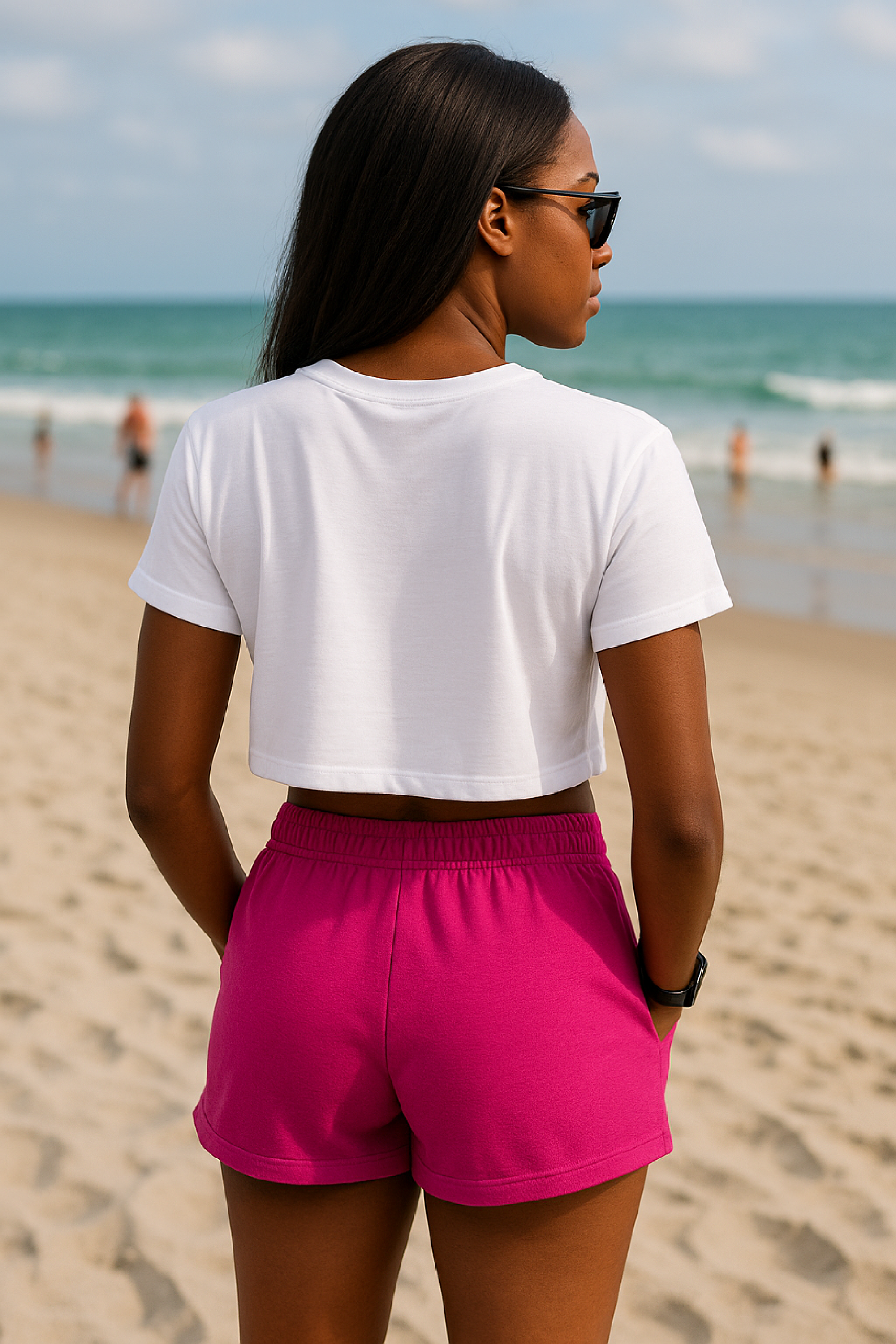 RF Wear Women's Flowy Crop T-Shirt - White - Model Back View