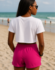 RF Wear Women's Flowy Crop T-Shirt - White - Model Back View