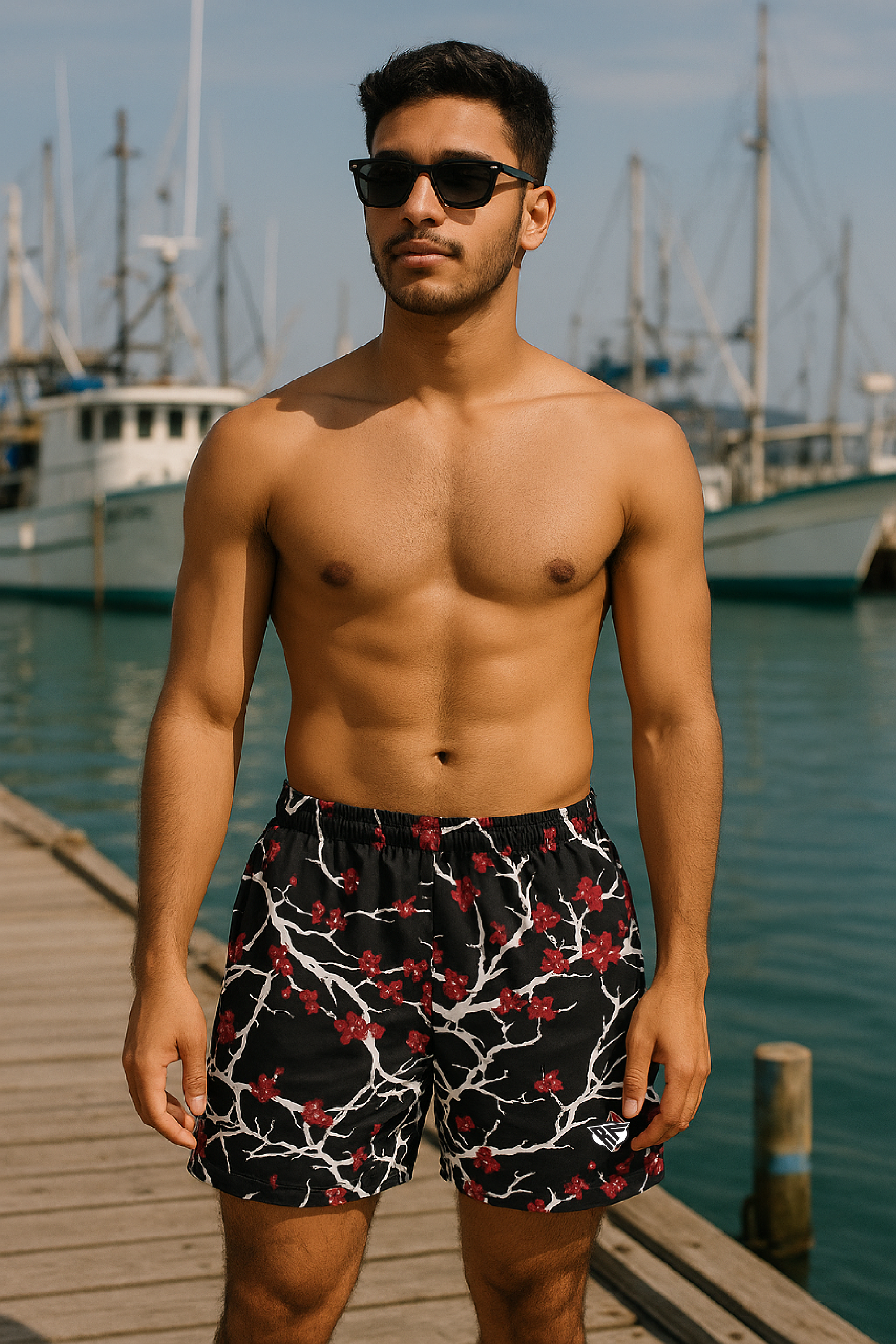 RF Wear Swim Trunks - Blossom (Lined) Black/White - Front