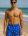 RF Wear Men's Swim Trunks - Blue/White Stars - Model Front View