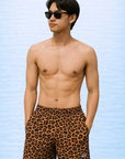 Man wearing RF-Wear Swim Trunks - Cheetah (Lined) in Brown