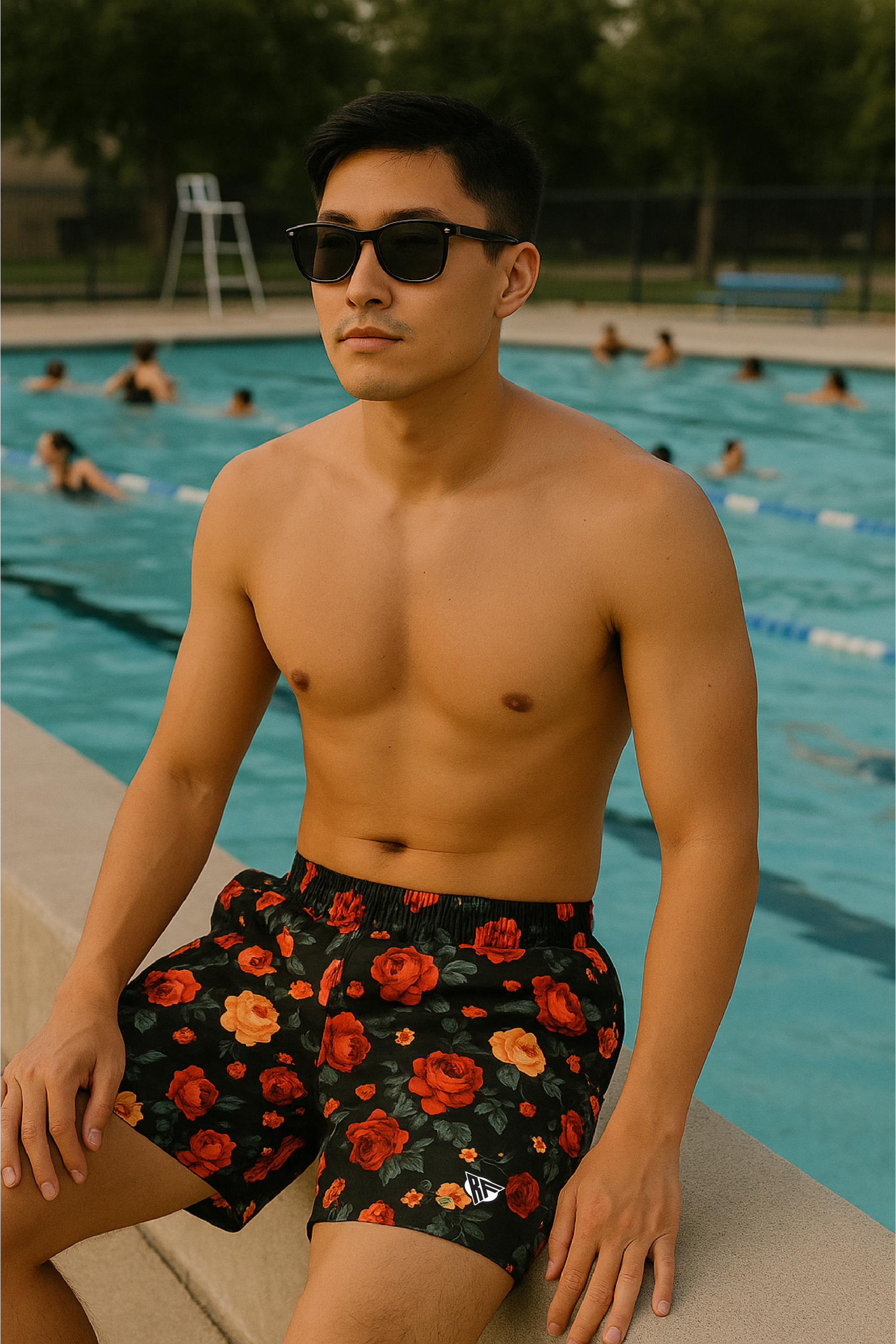 RF Wear Swim Trunks - Floral (Lined) - Black/Multicolored - Front
