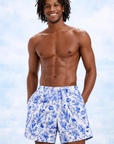 Man wearing RF-Wear Swim Trunks Porcelain in Blue/White