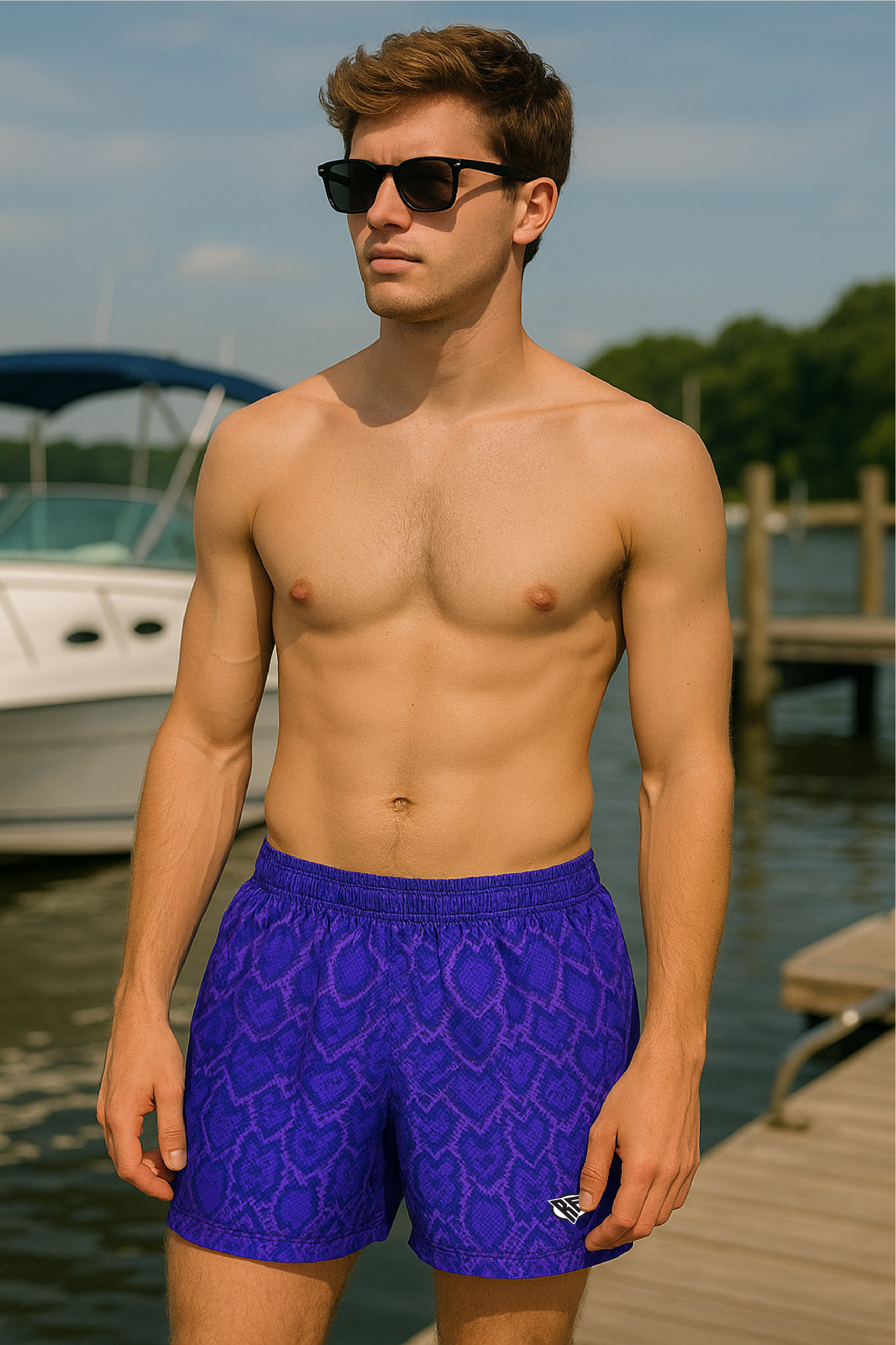 RF Wear Swim Trunks -Snakeskin (Lined) - Purple - Front