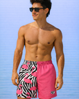 Man wearing RF-Wear Swim Trunks - Split Flamingo in Pink/Black