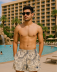 RF Wear Swim Trunks Tree Camo - Cream/Grey - Model Front View