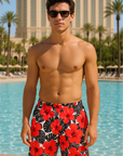 RF Wear Swim Trunks Tropical Flower - Coral on Black/White - Model Front View