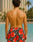 RF Wear Swim Trunks Tropical Flower - Coral on Black/White - Model Back View