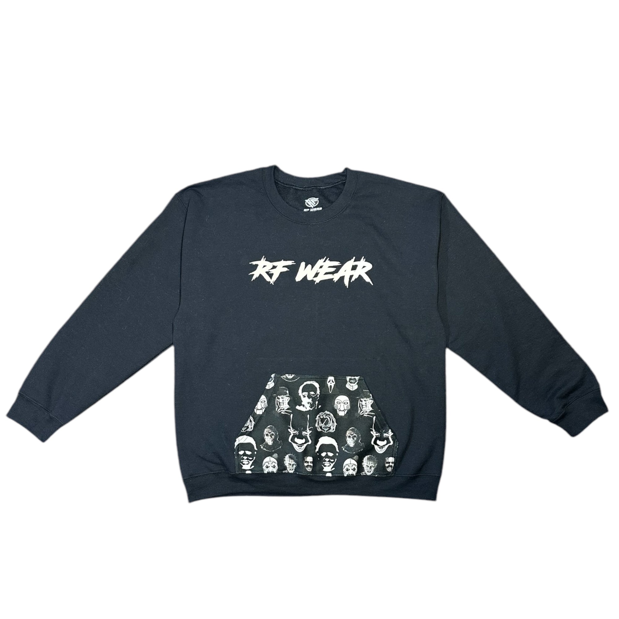 RF Wear Unisex Pocket Crewneck - Reflective Horror Faces Black