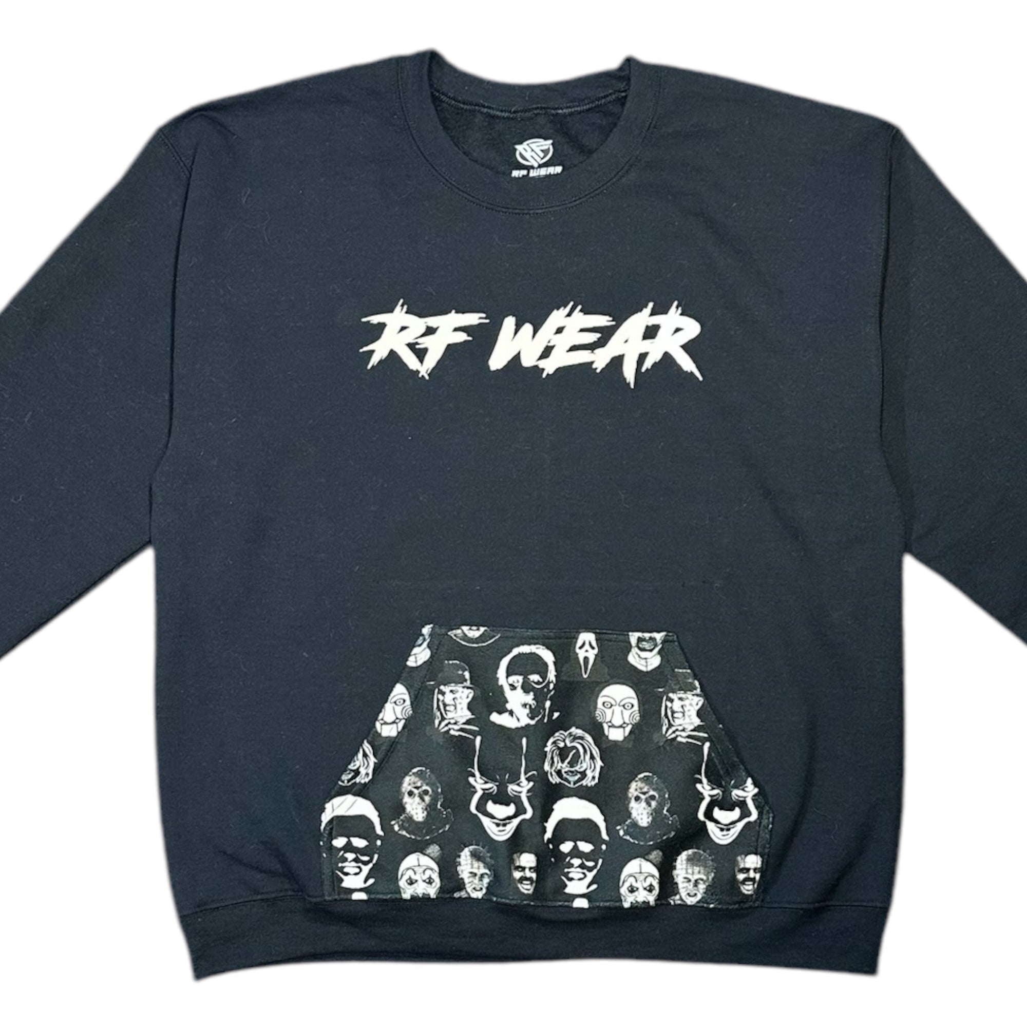 RF Wear Pocket Crewneck - Reflective Horror Faces Black
