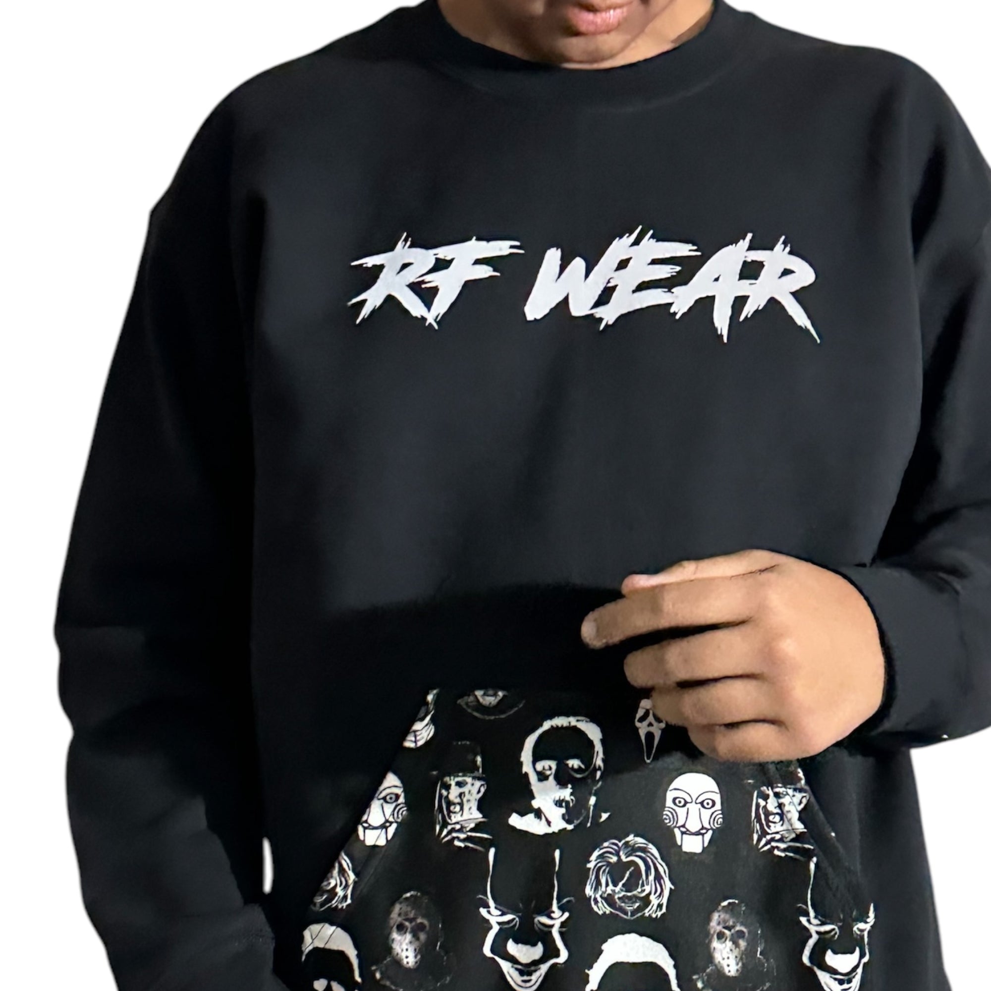 RF Wear Pocket Crewneck - Reflective Horror Faces Black