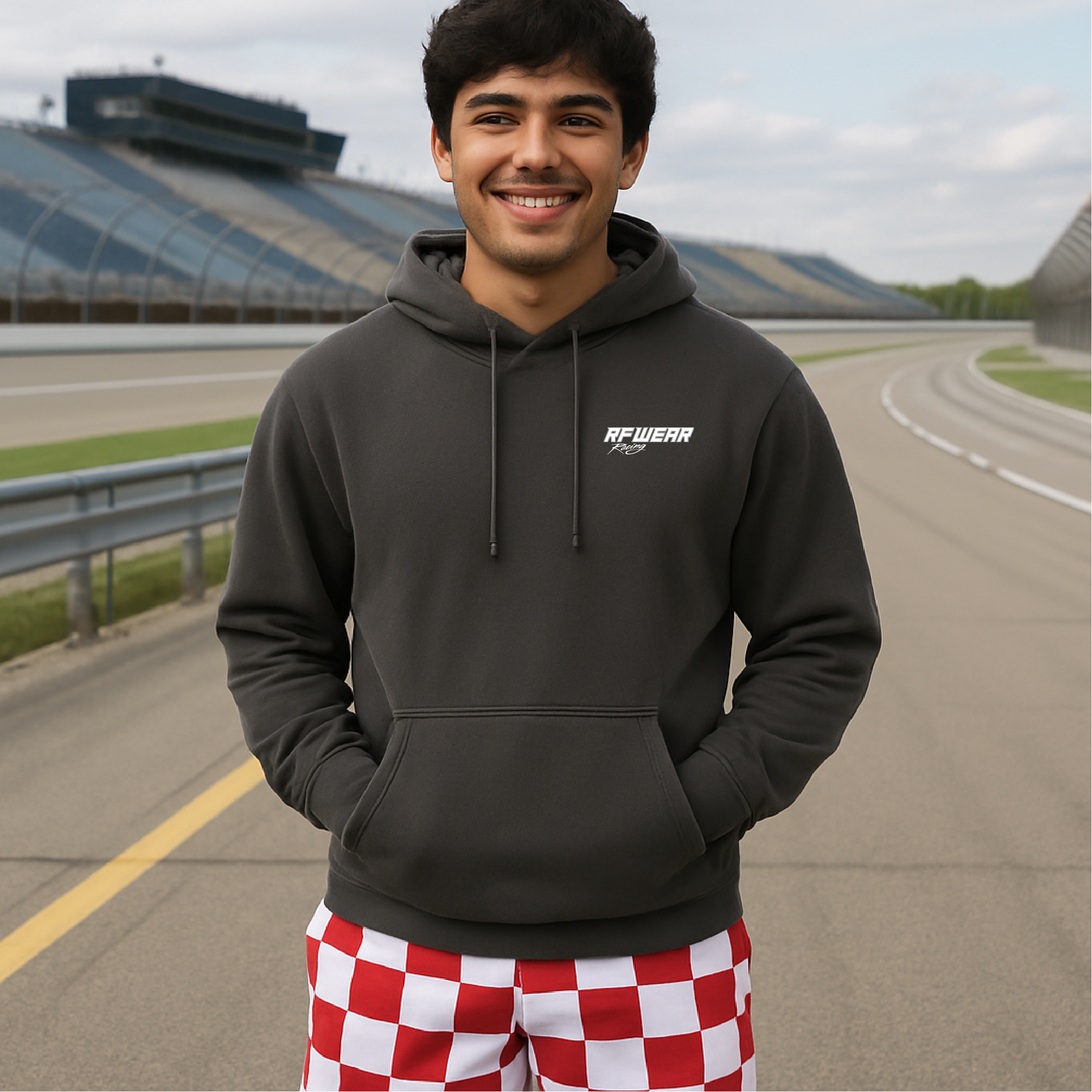 Unisex RF Wear Racing Hoodie - Pepper - Model Front View