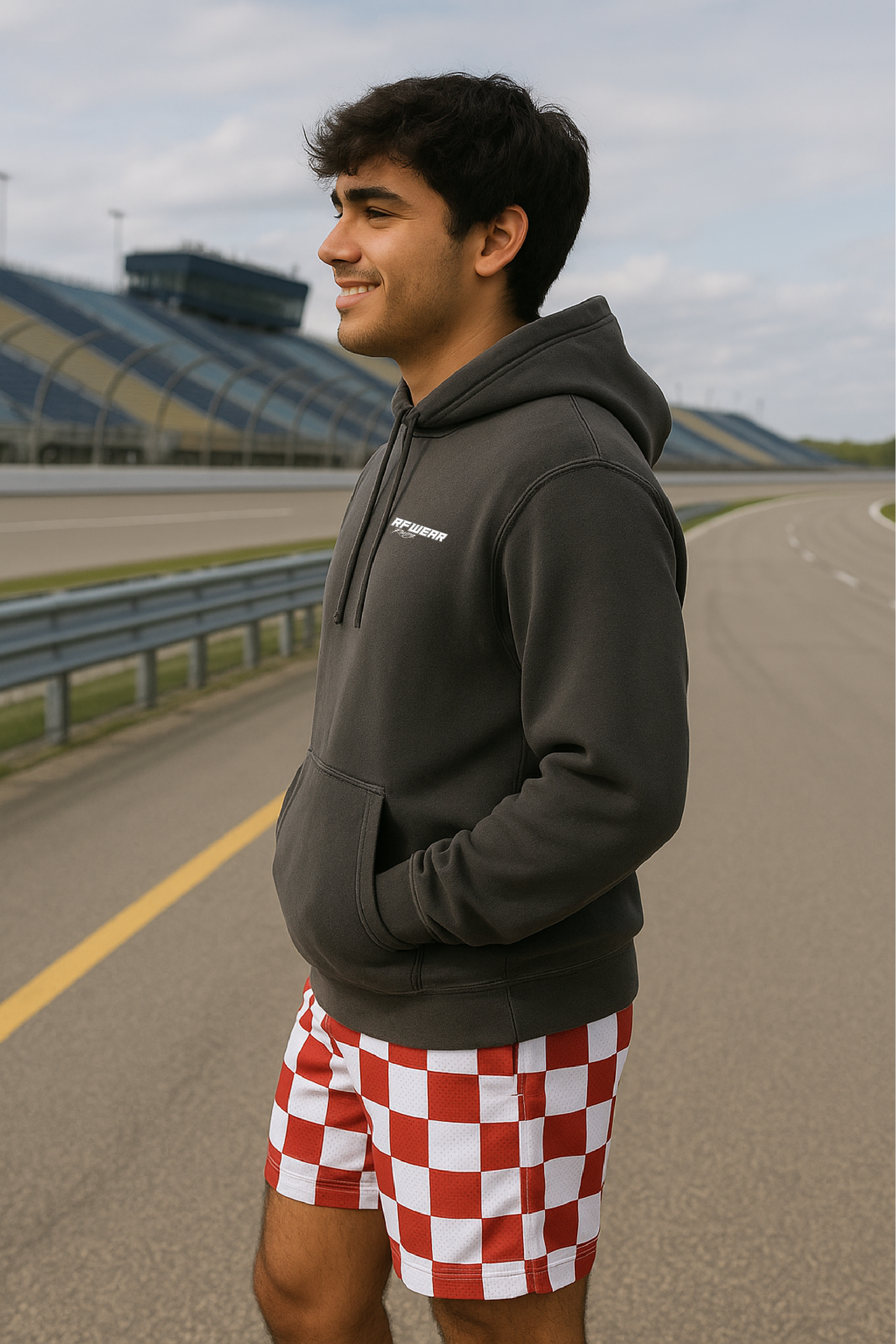 Unisex RF Wear Racing Hoodie - Pepper - Model Side View